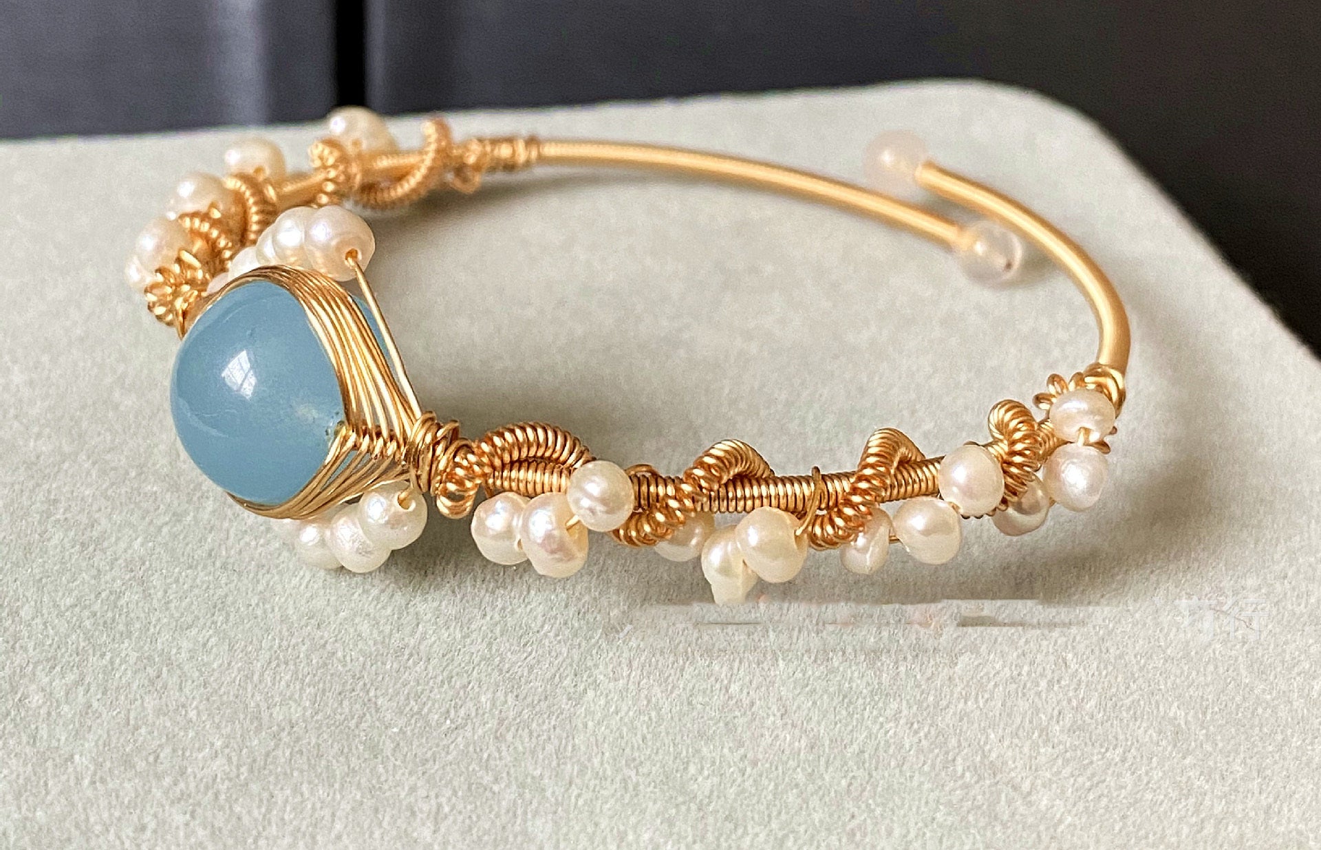 14K Gold-Wrapped Handmade Sapphire & Pearl Bracelet