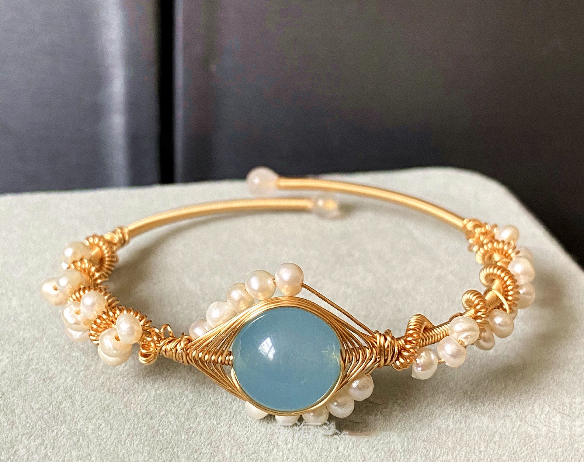 14K Gold-Wrapped Handmade Sapphire & Pearl Bracelet